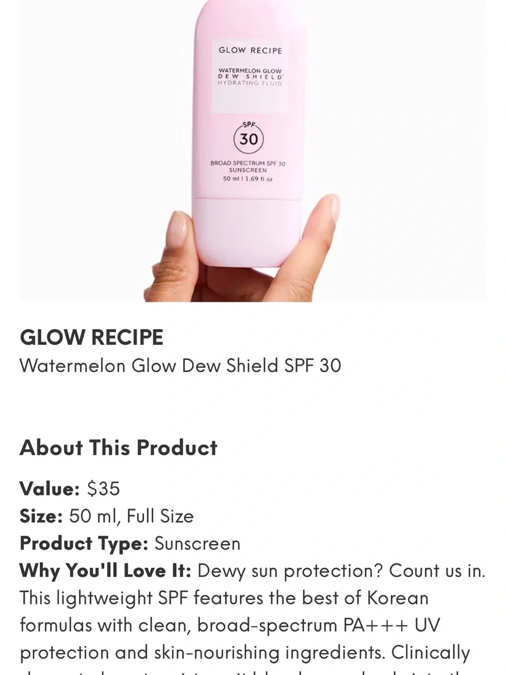 Glow Recipe Watermelon Glow Dew Shield SPF 30 - Hydrating Sunscreen